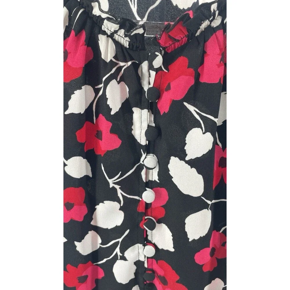 Kate Spade New York Live Colorfully Floral Ruffle Blouse Medium Black Pink Boho